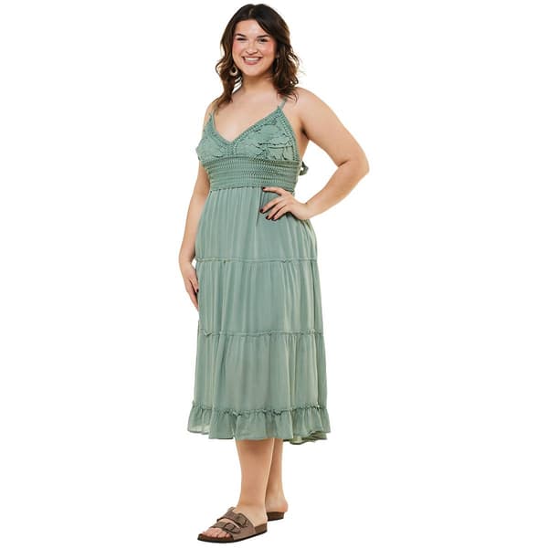 Juniors Plus No Comment Crochet Open Back Midi Dress