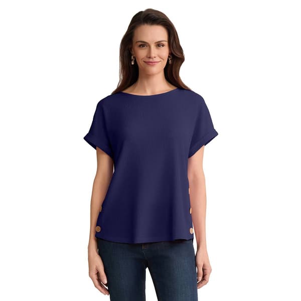 Petite Jones New York Short Cuff Sleeve Solid Side Button Blouse