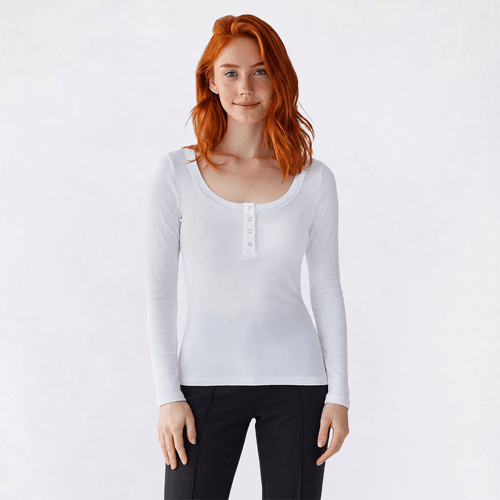 Juniors Derek Heart Long Sleeve Henley Scoop Neck Top - image 