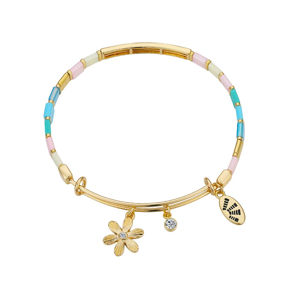 Shine Sisters Forever CZ Flower Bangle Bracelet