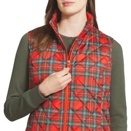 Womens LANDS’ END® Tartan Plaid Mock Neck Zip-Up Puffer Vest