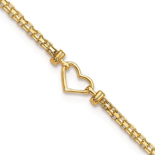 14k Gold Polished Open Heart 10in. Anklet