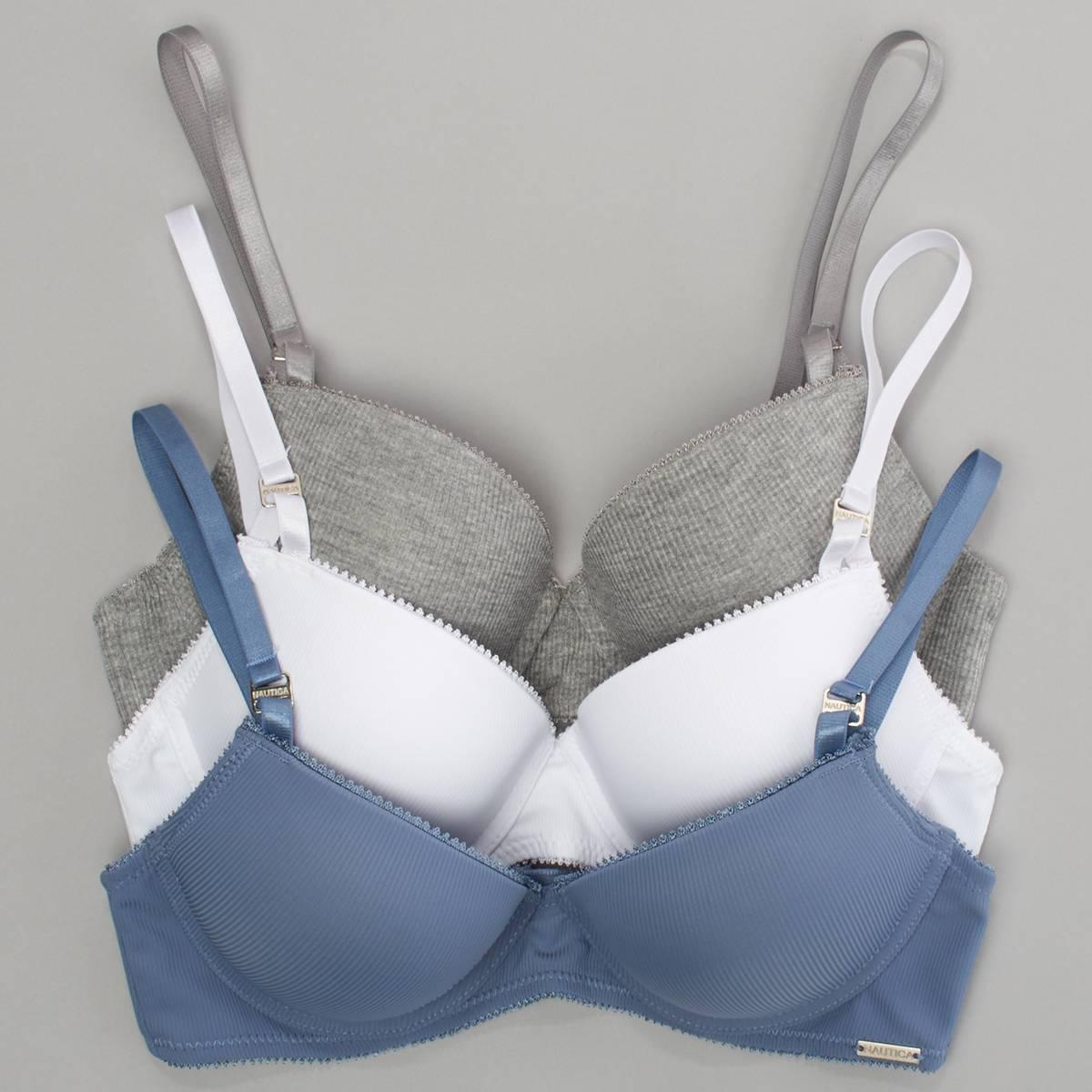 Open Video Modal for Womens Nautica 3pk. Micro Rib Bras w/Picot Edges NT6124-3PKAD