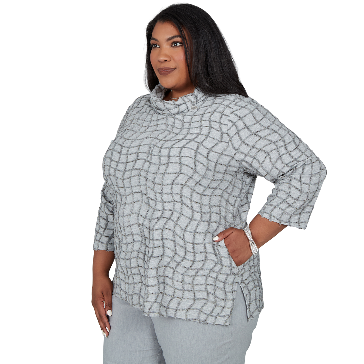 Plus Size Alfred Dunner Vail Feather Yarn Cowl Neck Blouse