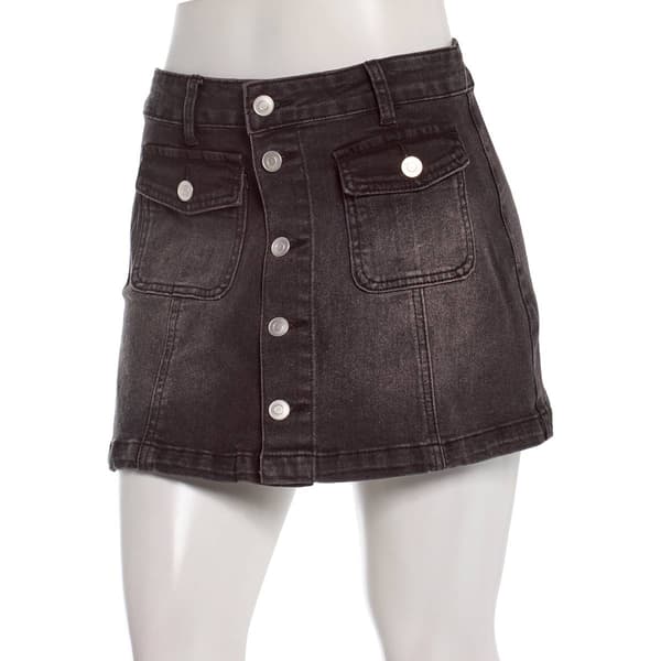 Juniors No Comment Button Down Denim Skirt - image 