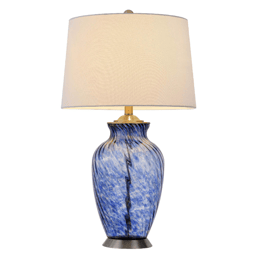 HomeRoots 28in. Blue Swirl Glass Table Lamp with Empire Shade