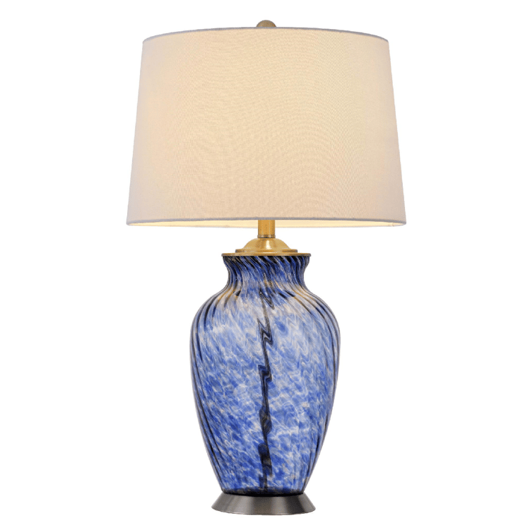 HomeRoots 28in. Blue Swirl Glass Table Lamp with Empire Shade