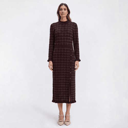 Womens Sandra Darren Long Sleeve Mock Neck Button Sheath Dress