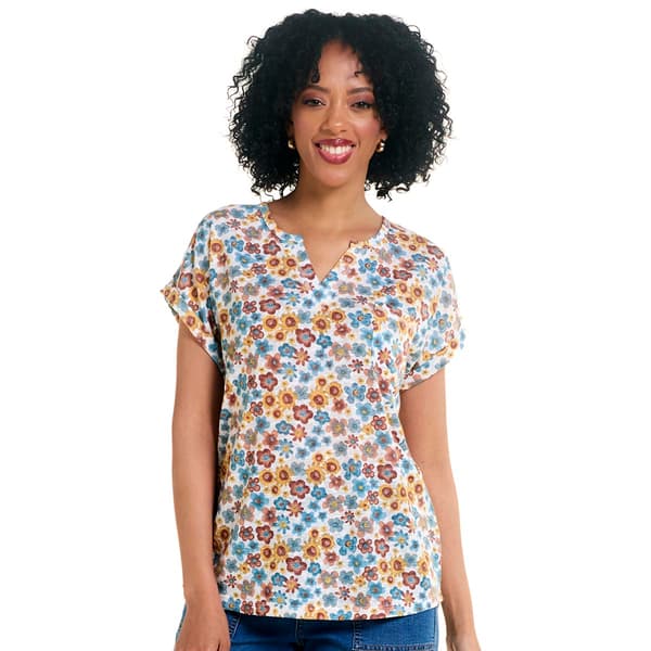 Womens Architect&#40;R&#41; Cap Sleeve One Pocket Floral Slub Tee