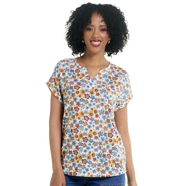 Womens Architect&#40;R&#41; Cap Sleeve One Pocket Floral Slub Tee - image 