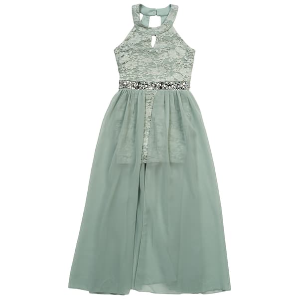 Girls (7-16) Speechless Halter Lace Hi Low Maxi Dress - image 