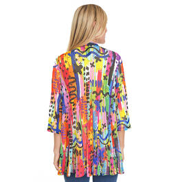 Plus Size Ali Miles 3/4 Sleeve Colorful Mesh Open Kimono - Multi