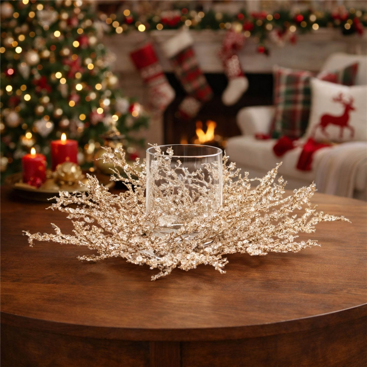 Melrose 16in. Icy Pine Candle Holder Centerpiece