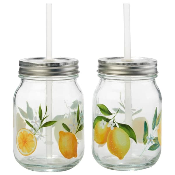 Circle Glass 17.5oz. Mason Sippers w/ Lids & Straws - Set of 2 - image 