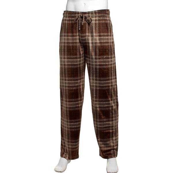 Mens Preswick & Moore(R) Brown Plaid Silk Fleece Pajama Pants - image 