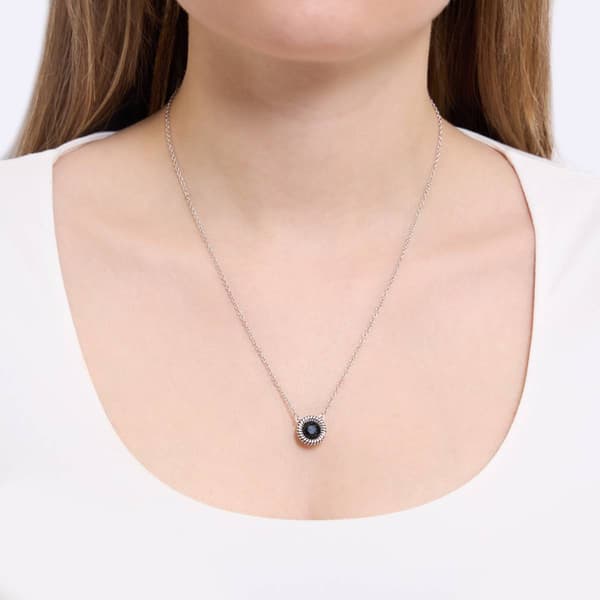 Athra Silver Plated Black Crystal Station Pendant Necklace