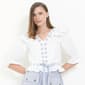 Womens MNK Stripe Elbow Sleeve V-Neck Ruffle Blouse - image 3