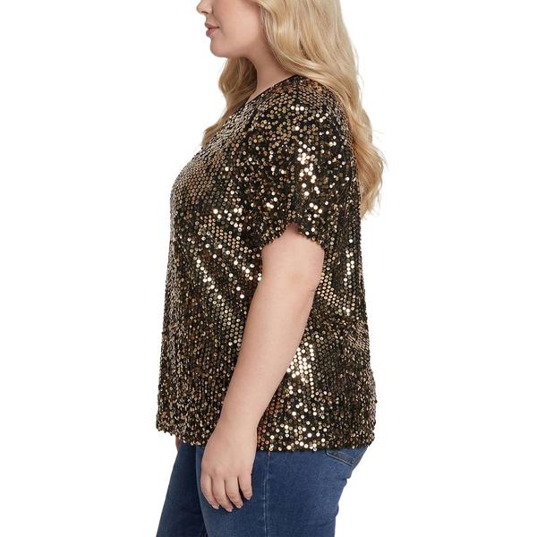 Plus Size NY Collection Short Sleeve All Over Sequin Blouse