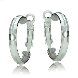 Sterling Silver Box Diamond Cut Hoop Earrings
