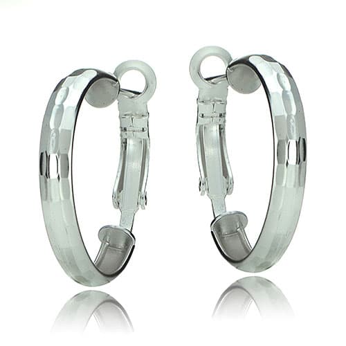 Sterling Silver Box Diamond Cut Hoop Earrings - image 