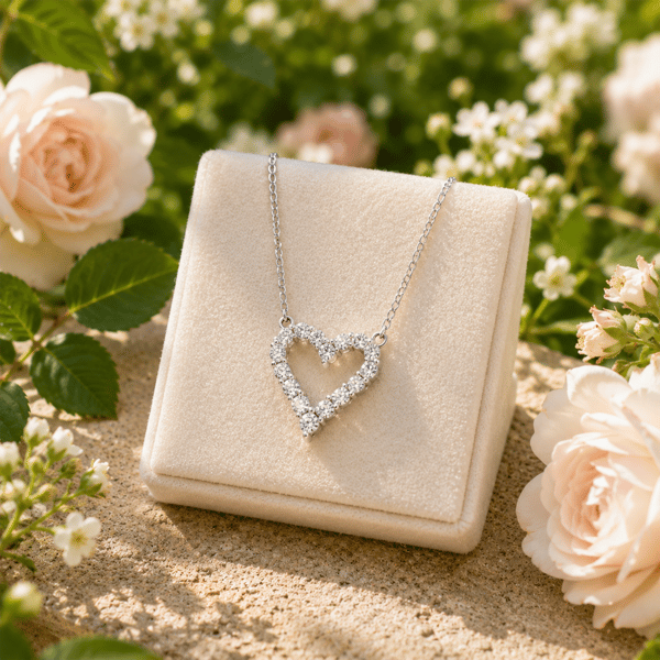 Saffron 0.5ctw. Moissanite Diamond Open Heart Pendant Necklace