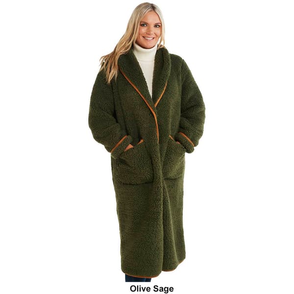 Womens Jade & Ivory Double Sided Sherpa Cardigan Coat