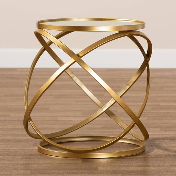 Baxton Studio Desma Gold Finished Metal/Mirrored Glass End Table