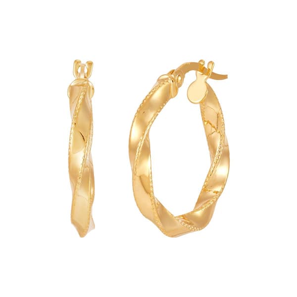 Gold Classics&#8482; Twist Tube Hoop w/ Beaded Edges Earrings