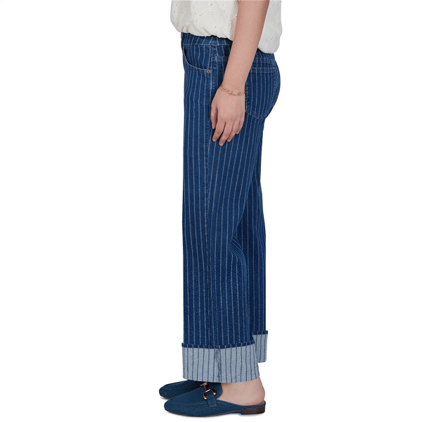 Womens Ruby Rd. Game of Luxe Pinstripe Wide Cuff Jeans
