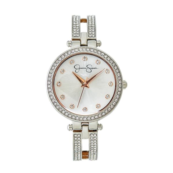 Womens Jessica Simpson Double-Arm Crystal Bangle Watch-JSB0036SL - image 