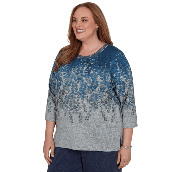 Plus Size Alfred Dunner Classics 3/4 Sleeve Falling Leaves Blouse