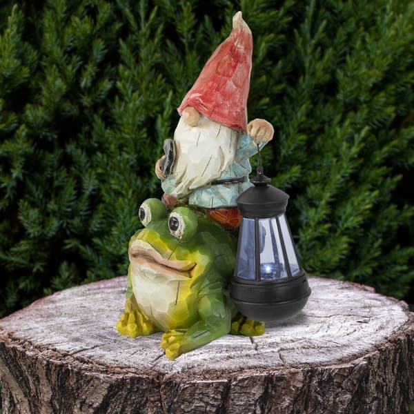 Northlight Seasonal LED Solar Gnome & Frog Garden Statue