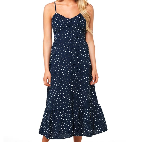 Juniors No Comment Polka-Dot Button Front Midi Dress