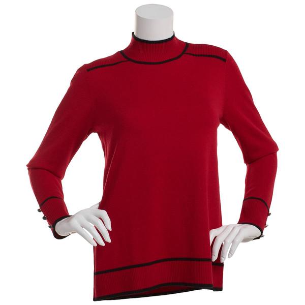 Womens Retrology Mock Neck Sweater with Piping