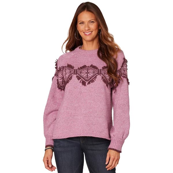 Womens Democracy Long Sleeve Turtleneck Jacquard w/Fringe Sweater - image 