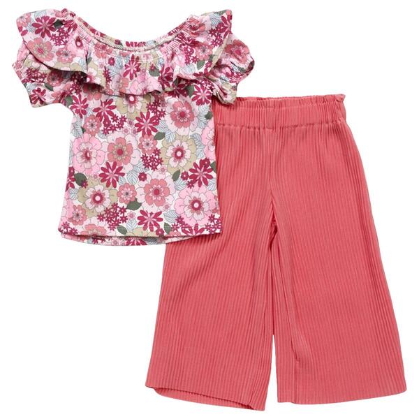 Toddler Girl One Step Up Floral Top & Pleated Wide Leg Pants - image 