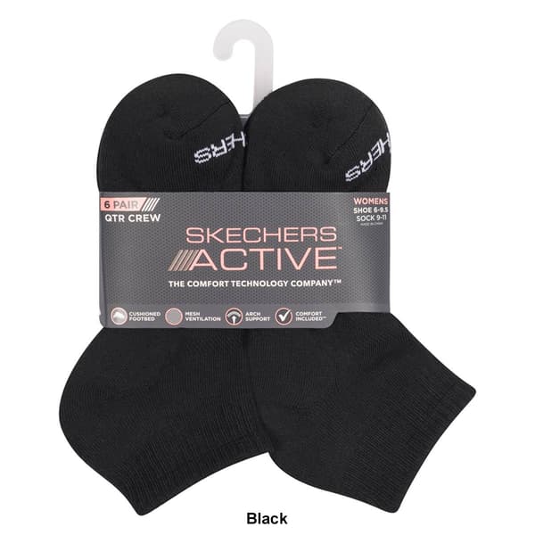 Womens Skechers 6pk. Active 1/2 Terry Quarter Crew Socks