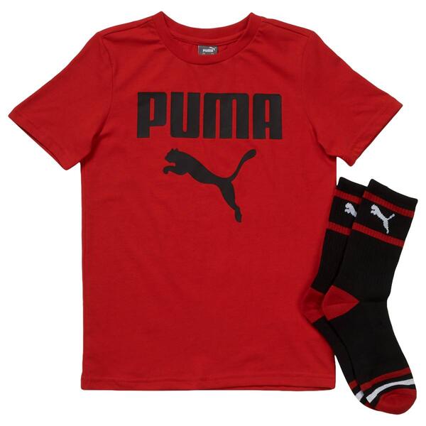 Boys (8-20) Puma Tee &amp; Crew Socks - Medium Red - image 