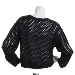 Juniors No Comment Hollow Long Sleeve Crochet Sweater