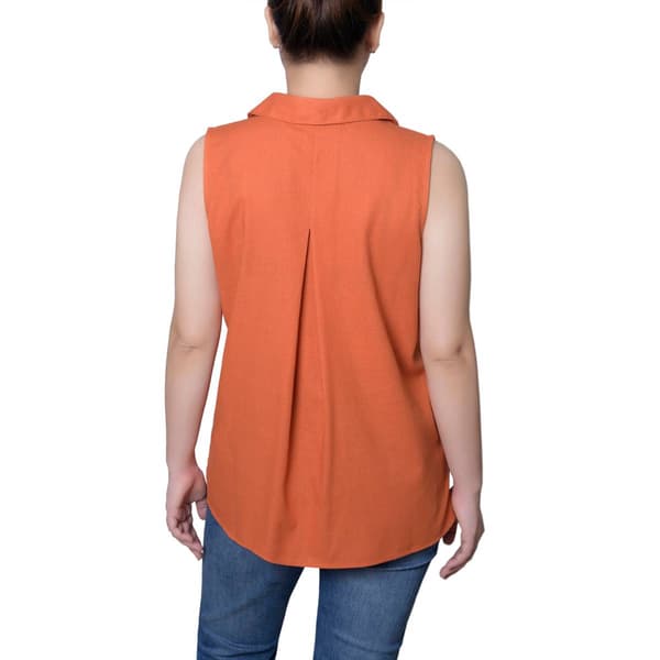 Womens NY Collection Sleeveless Collared Button Down Blouse