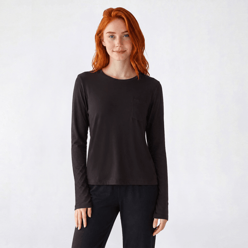 Juniors Pillow Talk Long Sleeve Solid Pajama Top with Pocket