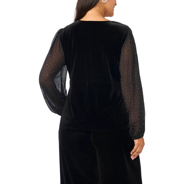 Plus Size MSK Long Sleeve V-Neck Mixed Media Blouse