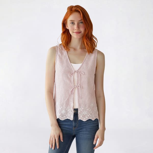 Juniors Wallflower Caprice Linen Tie Vest w/ Eyelet Hem - image 