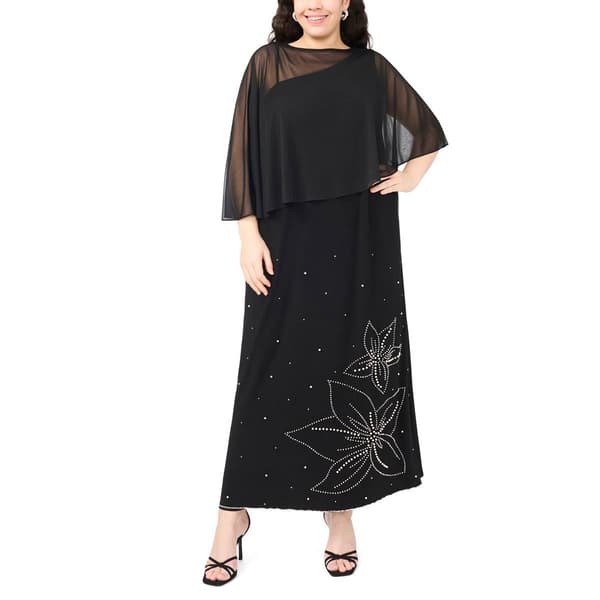 Plus Size MSK Sequin Gown with Asymmetric Cape Overlay