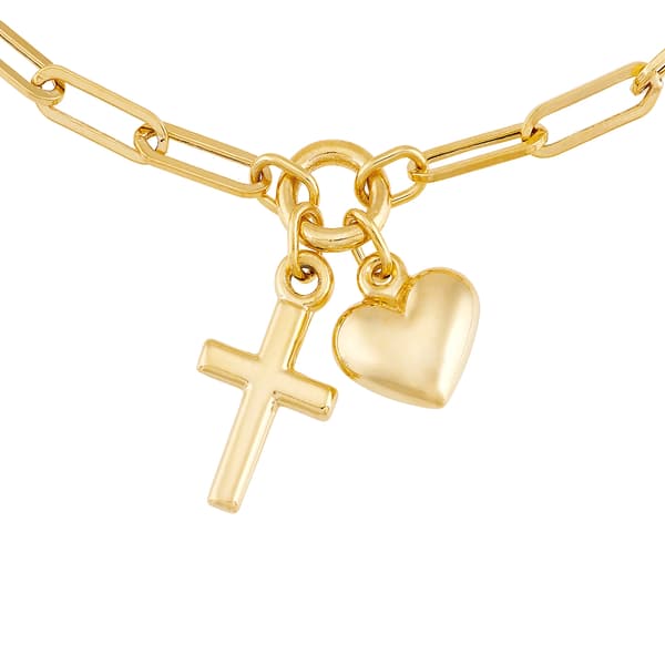 Gold Classics&#8482; 10kt. Gold Cross Heart Paperclip Bracelet