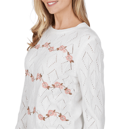 Womens Alfred Dunner Sunset Ridge Floral Pointelle Sweater
