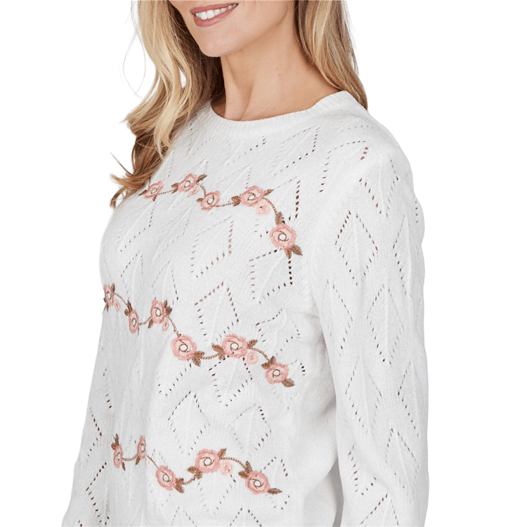 Womens Alfred Dunner Sunset Ridge Floral Pointelle Sweater