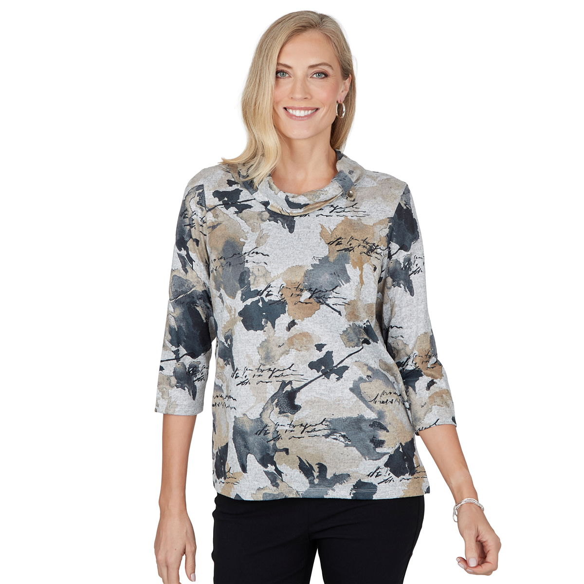 Petite Alfred Dunner Cityscape Abstract Melange Blouse