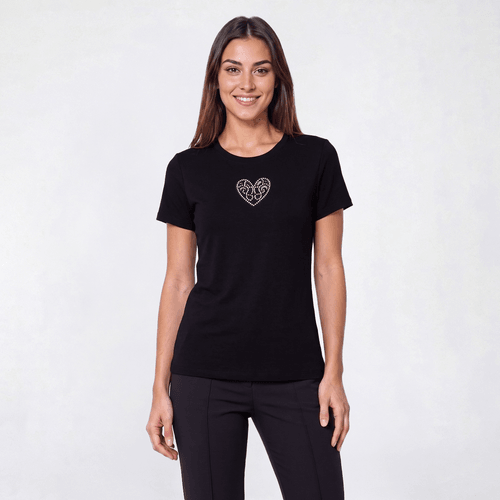 Womens French Laundry Short Sleeve Rhinestone Heart Tee