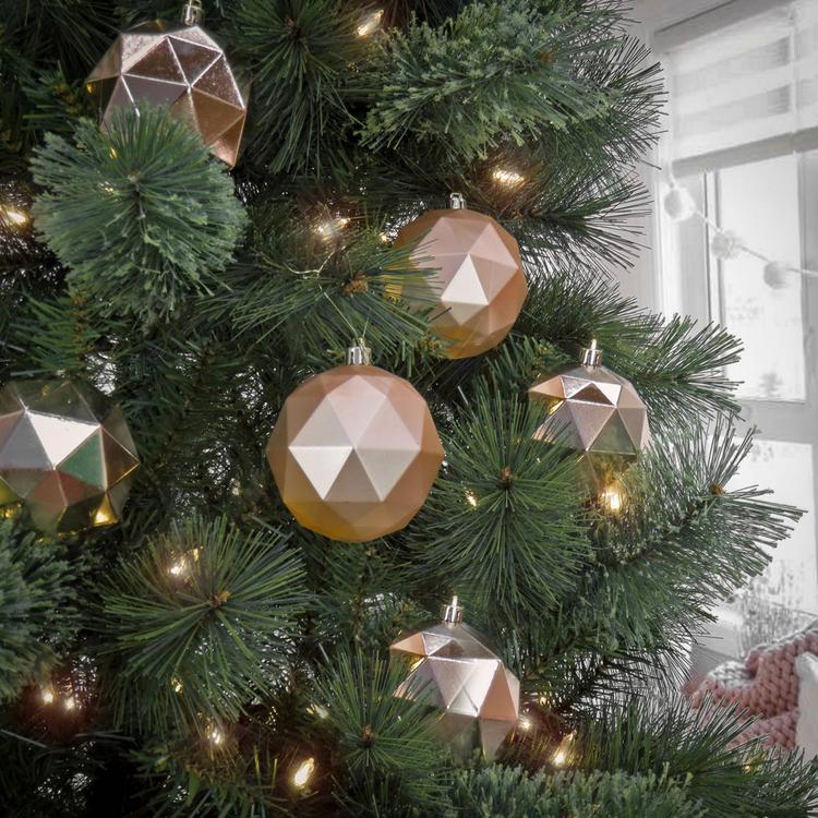 National Tree 10in. Rose Gold Geometric Ornaments - Set of 6